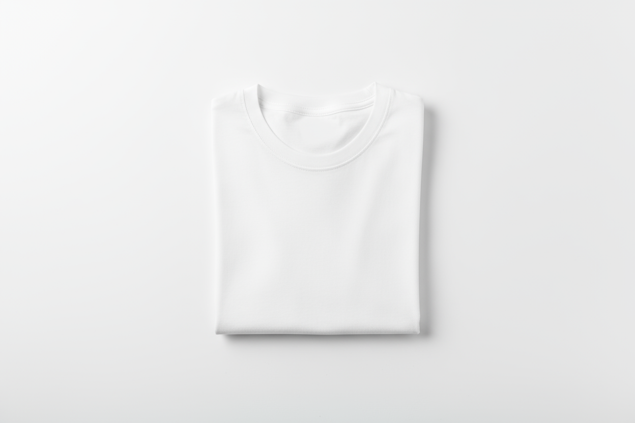 plain white t-shirt folded, white background
