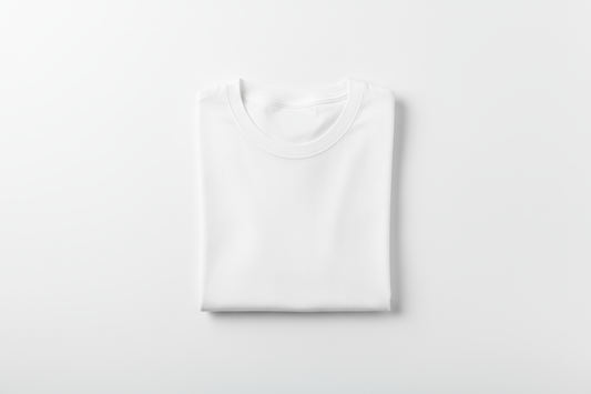 plain white t-shirt folded, white background